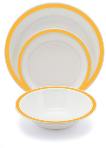 Harfield Yellow Duo Polycarbonate Plastic Dining Set Reusable Virtually Unbreakable Plates Bowl