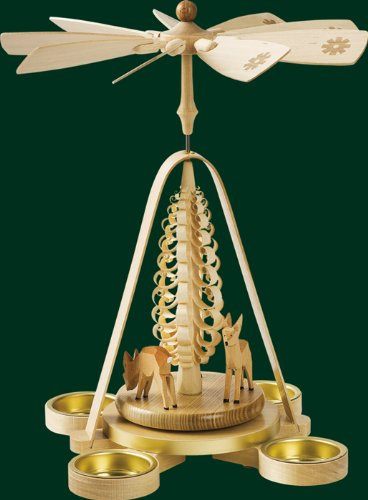 Rudolphs Schatzkiste Table Pyramid with Deer of tealights Seiffen Pyramid Folk Art 28cm Erzgebirge New