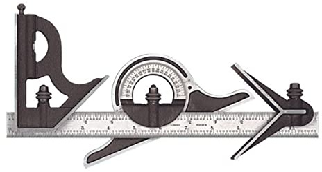 Starrett Combination Set with Square, Center and Non-Reversible Protractor Head and Blade - 12 Blade Length, Hardened Steel, 4R Graduation Type - 9-12-4R