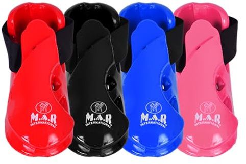 MAR | Black Martial Arts Foot Protector for Karate, Kickboxing, Muay Thai, K1 & Taekwondo, Karate Kick Boots, Taekwondo Foot Protectors, Vinyl Dipped Foam Padding and Elasticated Toe Loops (Small)