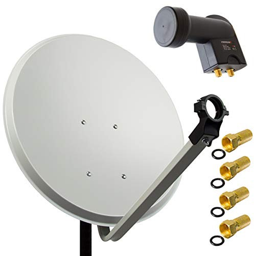Premium X Satelliten-Komplettanlage 80cm Satellitenschüssel Stahl Hellgrau Satellitenantenne SAT Twin LNB 4X F-Stecker 2 Teilnehmer