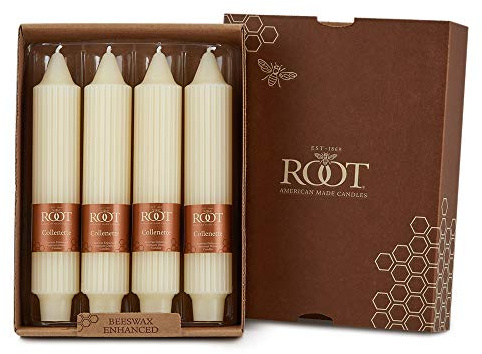 Root Candles 4-Count Unscented Dinner Candles Dripless Beeswax Enhanced Grecian Collenette Boxed Candle Set, 7-Inch, Ivory