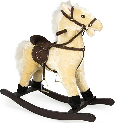 Leomark Cheval à Bascule en Bois et Peluche, Jouet de Premier Age