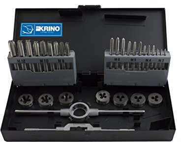 Krino 17020501 machos y terraja HSS M 3 ÷ 12, Set 30 Unidades), acero