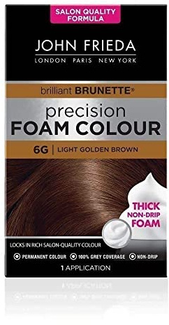 John Frieda Precision Foam Colour 6G, Salon-Finish Light Golden Brown Hair Dye, Permanent Light Golden Brown Hair Colour, 100% Grey Coverage