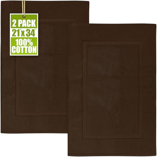 Utopia Towels Cotton Banded Rug, Bath Mats 100% Ring Spun Cotton Dark Brown, 2 Pack