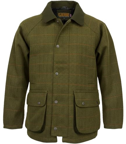 Game Technical Apparel Men’s Ascot Dark Sage Derby Tweed Jacket – Waterproof Windproof Country Shooting Coat with Quilted Lining
