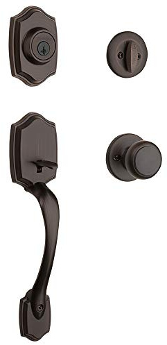 Kwikset Belleview Front Door Lock Handle and Deadbolt Set, Entry Handleset Exterior with Interior Door Knob, Venetian Bronze, Pick Resistant SmartKey Rekey Deadbolt Security, Brown