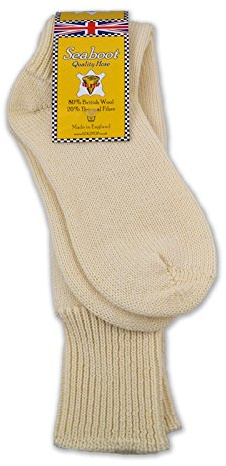 Mens 80% Aran Wool Extra Long Fisherman & Angling Seaboot Socks in Cream Ecru 6-8, 8-10, 10-12 (8-10)