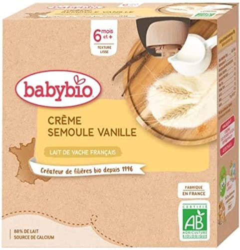 Babybio crème semoule vanille dès 6 mois 4 gourdes x 85g