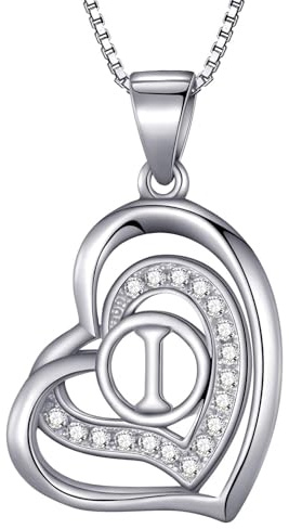 Morella damhalsband hjärta bokstav I 925 silver rodierad med zirkonia-stenar vit 46 cm