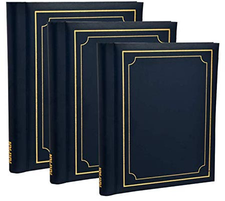 Arpan 3 x Self Adhesive Photo Albums Totaling 108 Sheets 216 Sides Padded Leather Style Finish - Blue
