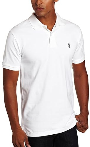 U.S. Polo Assn. Men's Classic Polo Shirt, Two-Button Closure Pique Polo Shirt, Summer Fashion Golf Shirt, White, XL