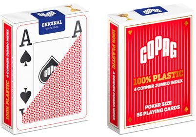COPAG - Carte Poker Texas Hold'em I Carte da Gioco 100% Plastica (PVC) I Mazzo di Carte I Gioco di società - Rosso (4 Coner Jumbo Index)