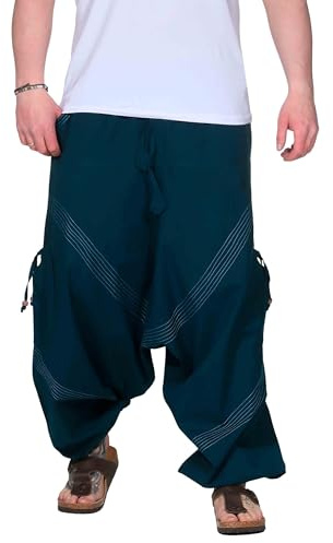 Kunst und Magie Herren Goa Haremshose in klassischen Farben, Größe:L/XL, Farbe:Petrol/Türkis