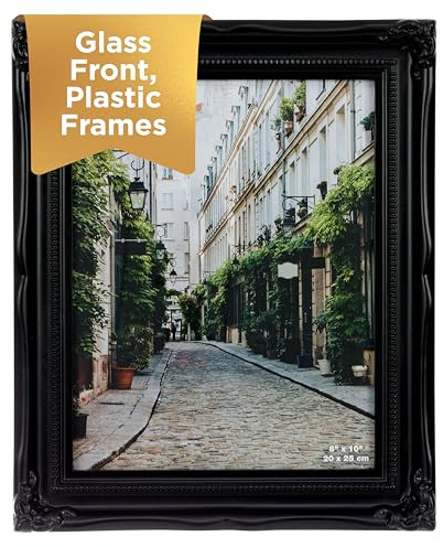 Kiera Grace Georgia Picture Frame, Holds an 8 x 10 Photo, 9.75 x 11.75 Large Plastic Picture Frame for Wall Hanging and Photo Display, Black