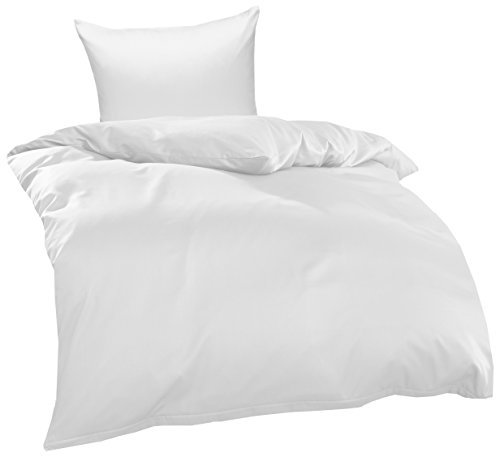 Bettwaesche-mit-Stil Mako Interlock Jersey Bettwäsche Garnitur Uni/enfarbig 100% Baumwolle 135x200 + 80x80 cm, Weiß