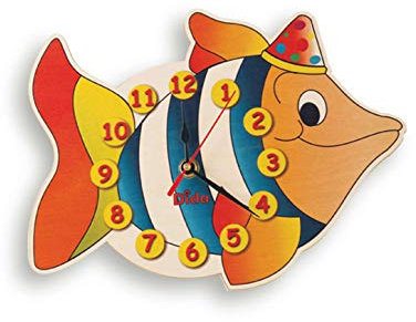 Dida - Pesce, Orologio da Parete per Bambini con Animali in Legno, Arreda e Rallegra la Cameretta dei Bimbi e ogni Ambiente della Casa, Prodotto Made in Italy
