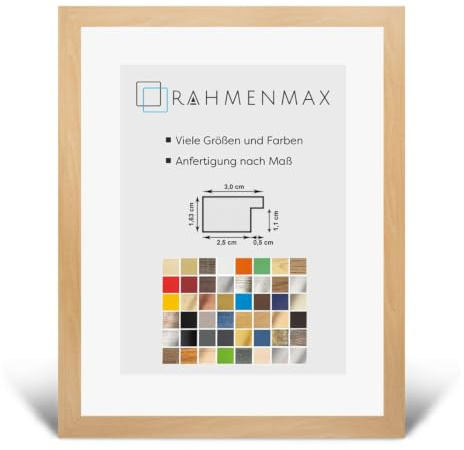 RahmenMax Morena - Cornice portafoto in legno, 41 x 56 cm, da appendere/cornice, su misura, in MDF, decorazione in faggio con vetro acrilico antiriflesso da 1 mm