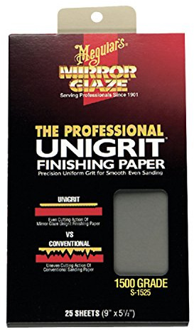 Meguiar's Unigrit Finishing Paper - 1,500 Grit - Pro Wet/Dry Sandpaper, Fast and Even Cutting Action with Smooth Sanding Pattern That Eliminates The Risk of Deep, Uneven Sanding Scratches, 25 Sheets