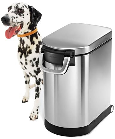 simplehuman CW1887 25L 12KG Medium Pet Dog Dry Food Storage Container Bin, Lid-Mounted Measuring Scoop, Airtight Seal, Pet-Proof Lock, Removable BPA-Free Inner Bucket, Brushed Stainless Steel