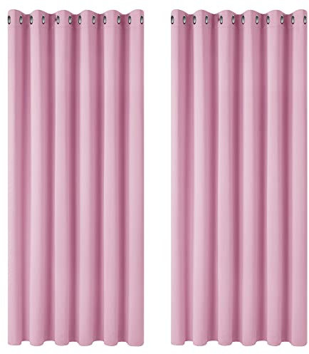 Deconovo Soft Plain/Solid Thermal Insulated Top Ring Blackout Curtains Blind for Nursery 90 x 90 Inch 2 Panels Pink