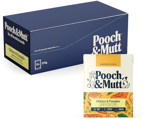 Pooch & Mutt - Chicken & Pumpkin, Complete Wet Dog Food Grain Free, Dry Dog Food Topper, 12x375g (packaging may vary)
