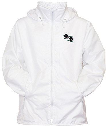 Mens Bowling Jacket Fully Fleece Lined Waterproof Hoodded Jackets Detachable Hood White With Embroidered Logo (X-Large, White)