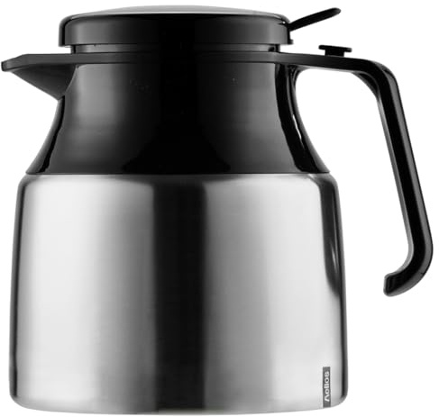 Helios Mondial Push Isolierkanne 1,3 L - 6h heiß – Geeignet für Kaffee und Tee – Bruchsicher – Einhandbedienung – Teebeutelhalterung, Matt