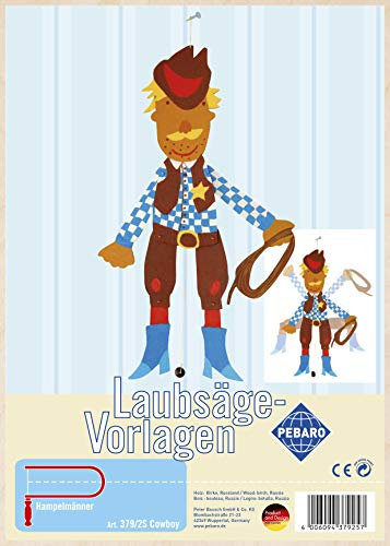 Pebaro 379/2S Laubsägevorlage Hampelmann Cowboy, 3mm Sperrholz DIN A 4, Motiv vorgedruckt, aussägen mit Laubsägebogen, basteln, anmalen, fertig, Laubsägen, Basteln mit Holz, Geschenkidee
