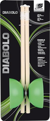 Sunflex Diabolo | Jonglier-Set | Jonglierspiel in grün | Handsticks aus robustem Holz | Balancierspiel für Kinder & und Erwachsene | kompaktes Indoor und Outdoor Stabspiel