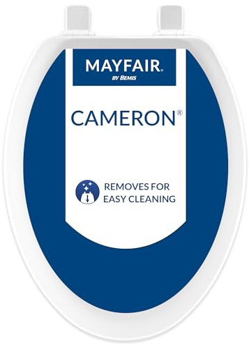 Mayfair Cameron White Toilet Seat, Non Slip Heavy Duty Wood, Easy Clean, Made in USA, Elongated