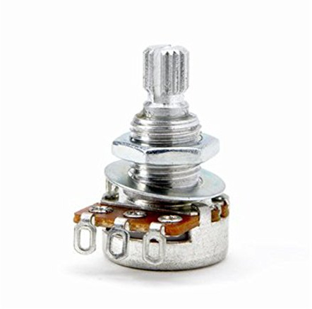 Allparts EP-0282-000 mini Potentiometer (Poti, 50KOhm, Riffelachse, logarythmisch)
