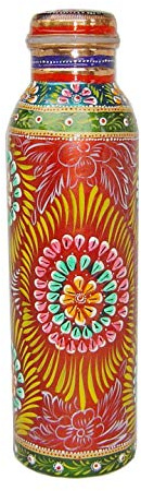 Rastogi Handicrafts Pure copper Hand painted bottle Red capacity 33oz / 950 ml for drinking water storage/yoga bottle