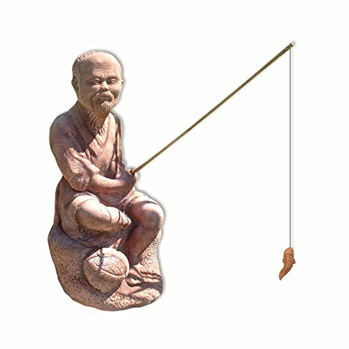 Déco jardin, statue, pêcheur à la ligne asiatique, grès reconstitué, importé de Thaïlande (10008)