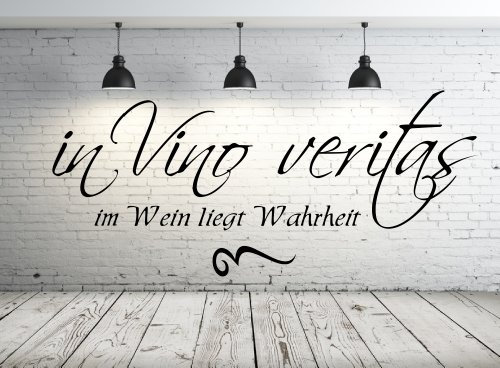 Wandtattoo 68099-58x25 cm, ~ Text: in vino veritas - im Wein liegt Wahrheit ~ Wandaufkleber Wandtatoos Sticker Aufkleber für die Wand, Fensterbild, Tapetensticker, Türaufkleber, Tattoo aus Markenfolie - aus 32 Farben wählen