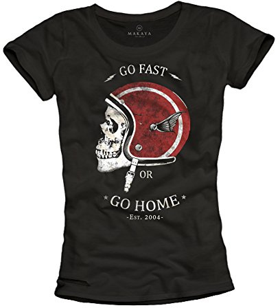 MAKAYA Magliette con Casco Motocross Teschio T-Shirt Moto Skull Donna M