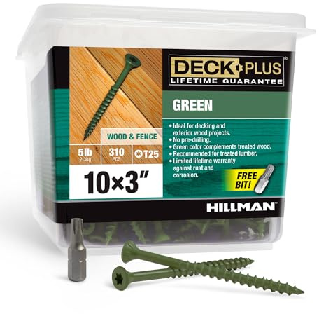 Deck Plus Deck Screws, #10 x 3in, 310 Pieces,5 Lb Box, Green