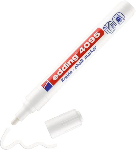 edding 4095 marcador de tiza - blanco - 1 rotulador de tiza - punta redonda 2-3 mm - rotulador para cristal borrables - para pizarras, vidrio y espejos - tiza líquida de cobertura opaca