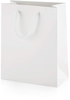 Thepaperbagstore 10 Sacchetti Regalo di Carta, di Lusso con Finitura Opaca e Manici di Corda (Bianco - Medium 200x100x240mm)