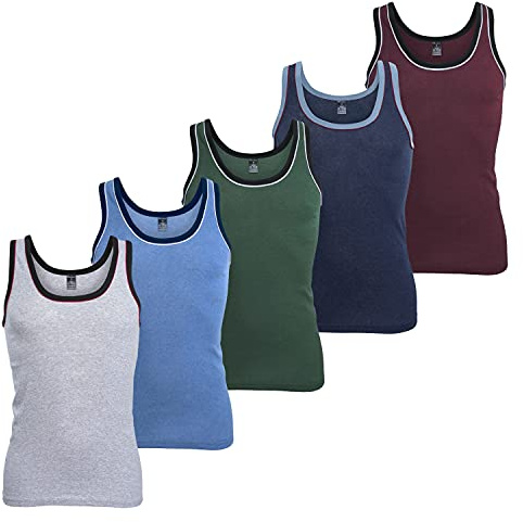 MT Herren Melange Tank-Top (5er Pack) Baumwoll Feinripp Unterhemden ärmellos - Mix mit Grün und Rot 8 (XXL)
