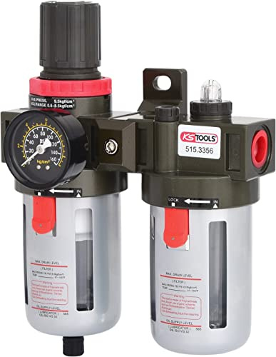 KS Tools Wartungseinheit Druckluft 1/2 515.3356 0,5-12bar I Bestehend aus Druckminderer Druckluft, Filterdruckminderer, Nebelöler und Manometer I Für Wandmontage geeignet