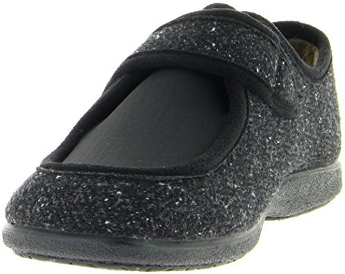 Florett Ricardo 02624 Herren Hausschuh, Pantolette, Pantoffel, Slip-On, Slipper, Klettslipper, Klettverschluss, Bequeme Weite im Vorfuß, Stretcheinsatz, Keine Hinterkappe schwarz (schwarz), EU 45