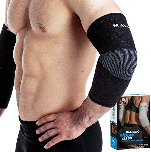 Mava Sports Elbow Sleeve Weightlifting Bamboo Elbow Brace Compression Support Sleeve for Tendonitis, Tennis, Golf Elbow Treatment - Reduce Elbow Joint Pain (Black, Medium)