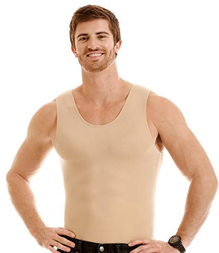 Insta Slim -Made in USA- Compression Tank-Top Shapewear for Men. Tummy Control Slimming Body-Shaper Undershirt for Back Support, Beer Belly, and Gynecomastia (Nude-Large)