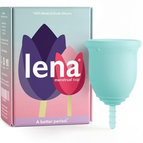 Lena Menstrual Cups, Reusable Period Cup, Tampons,Period Underwear and Pads Alternative, Feminine Care, FSA HSA Eligible, Silicone Menstrual Cup, Made in USA, Super Heavy Flow, Large, Turquoise