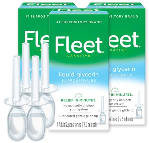Fleet Liquid Glycerin Suppositories, 4 Bottles, 7.5oz each, Pack of 3