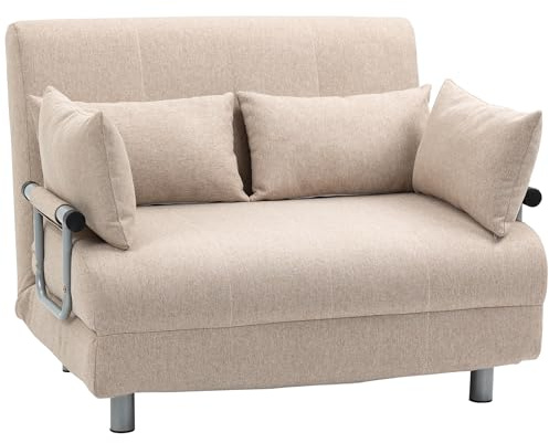 HOMCOM Divano Letto 2 Posti 3 in 1 Convertibile in Poltrona Reclinabile con Schienale Regolabile e 4 Cuscini Imbottiti, 102x82x81 cm, Beige