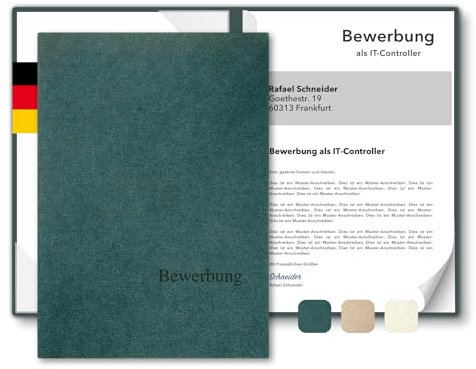 5 Stück 2-teilige Bewerbungsmappen A4 Recyclingkarton - ECO-plus - mit Prägung Bewerbung - hochwertige Bewerbungsmappe aus nachhaltiger Pappe - direkt vom Hersteller STRATAG (Tannengrün, 5 Stück)