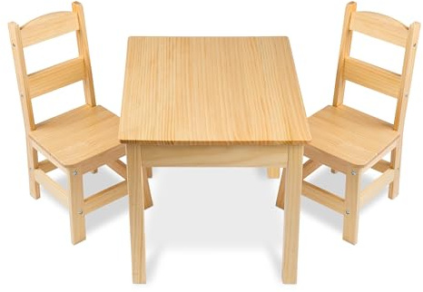 Melissa & Doug Solid Wood Kids Table and Chairs (2), Premium Quality Wooden Toddler Table and Chair Set for Kids Playroom Furniture & Montessori Classroom Furniture for Boys & Girls Ages 3+